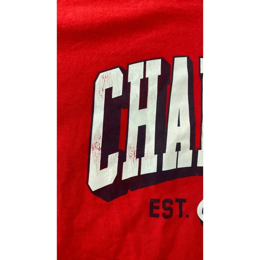 Champion Mens Red Graphic T-Shirt XL Short Sleeve Arch Logo Crewneck Sportswear - Picture 2 of 10